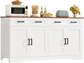 Buffet Cabinet with Storage, Drawers & Adjustable Shelves, 55" Large Sideboard with Doors, Modern Coffee Bar Cabinet for Kitchen or Living Room, White