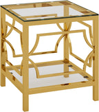 19.7" Modern Square Side Table with Tempered Glass Top & Storage Shelf, Luxury Glam End Table with Metal Frame for Living Room, Bedroom, Sofa Side, Small Space Accent Table