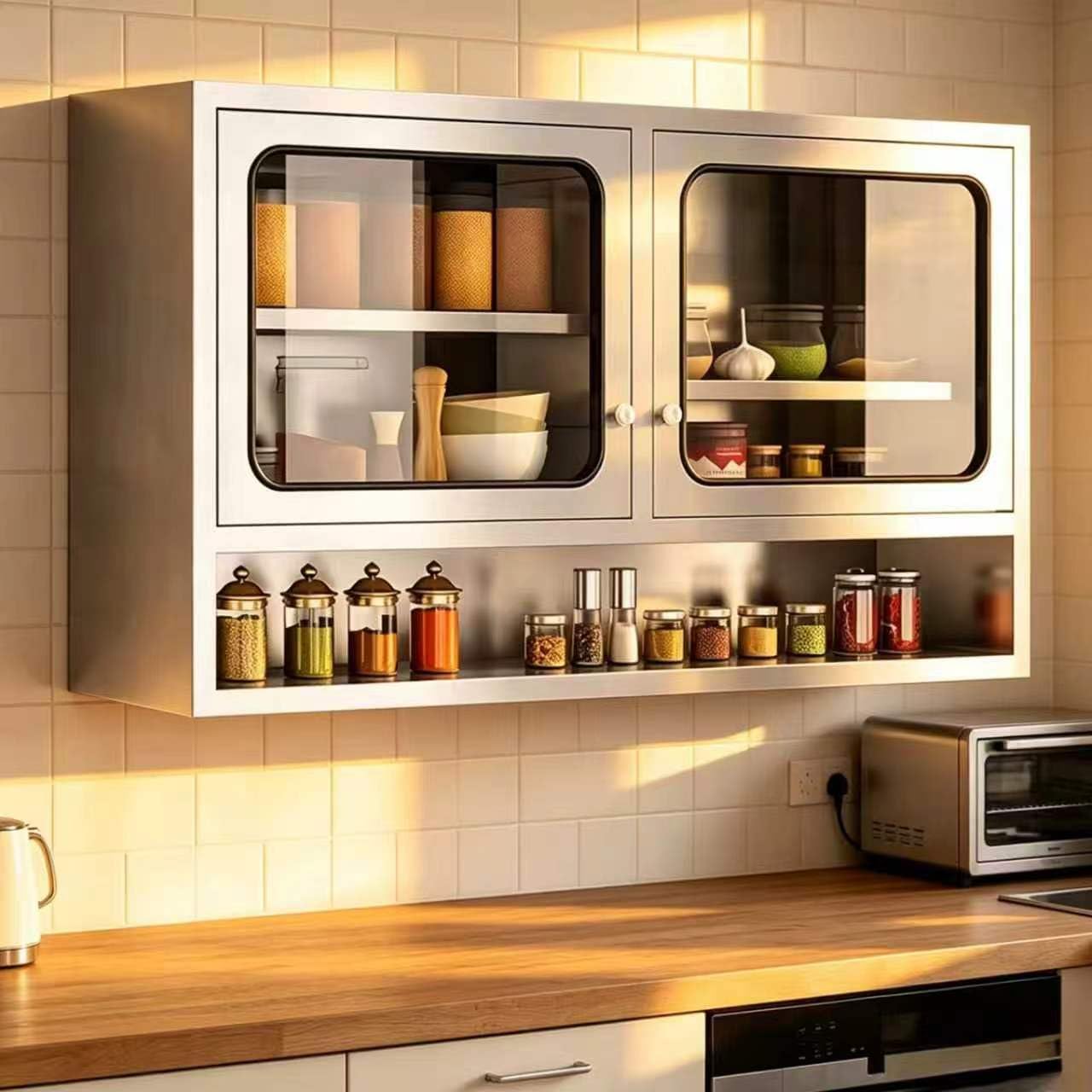 ZZV Kitchen Wall Cabinet, Stainless Steel Wall Mounted Cabinet with Adjustable Shelves, Industrial Wall Storage Cabinet for Garage, Warehouse, No Assembly Required, 11.82D x 39.37W x 27.56H in