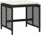 4-Piece Garden Stool Set in Black with Poly Rattan and Powder-Coated Steel, Square Outdoor Seats with Removable Washable Cushion Covers, 14.2-Inch Height for Patio Balcony