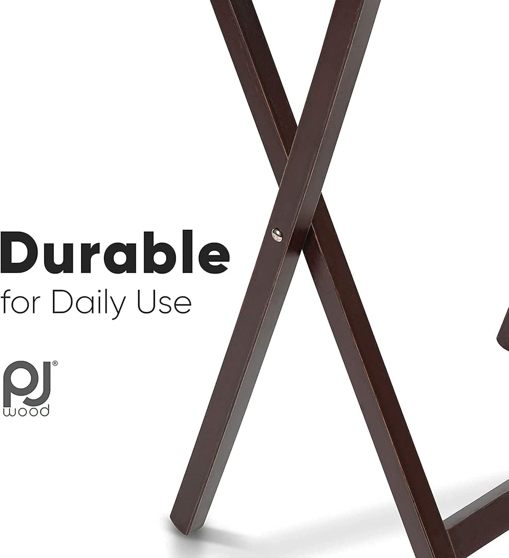 PJ Wood 2-Pack Folding TV Tray Set, Espresso- Collapsible Portable Snack Serving Tables, Home Furniture for Living Room, Bedroom, and Kitchen