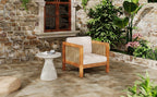 Outdoor Club Chair Set of 2 — Acacia Wood Frame, Wicker Armrests & Beige Cushions, 400 lbs Capacity, for Patio Garden Backyard