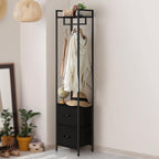 smusei Clothes Rack 3 Tiers Heavy Duty Coat Rack with 2 Fabric Drawers and Storage Shelves Freestanding Cloth Hanger Garment Rack for Bedroom Entryway Living room Black
