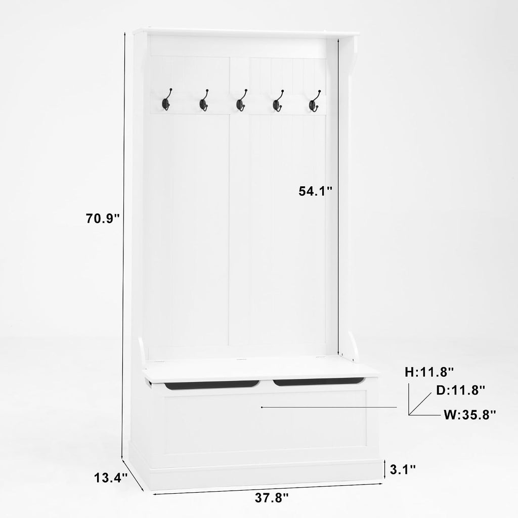Entryway Bench with Standing Coat Rack, Hall Tree with Shoe Storage Bench, Entryway Organizer with 5 Hooks,for Kitchen Home