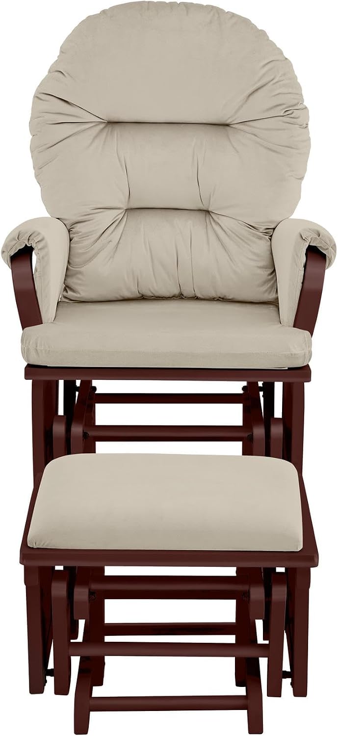 Suite Bebe Madison Nursery Rocking Chair with Ottoman, Wooden Glider for Baby Nursing, Smooth Gliding Rocker, Espresso and Beige