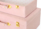 HofferRuffer Velvet Storage Trunks with Wood Frame, Set of 2 Storage Chests with Handles, Bedroom Organizer Nesting Upholstered Decorative Boxes Hinged Lid with Gold Hardware Accents (Pink Trunks)