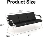 kinbor Waiting Room Chairs - 3 Seat Reception Bench Office Chair with Armrest, PU Leather Office Guest Seating Furniture for Salon Airport Hospital Bank, Black