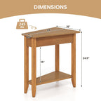 GOFLAME 2-Tier Wedge End Table, Narrow Triangle Side Table with Storage Shelf, Solid Wood Legs, Nightstand, Recliner Wedge Table for Living Room, Bedroom, Small Space, Rustic Walnut