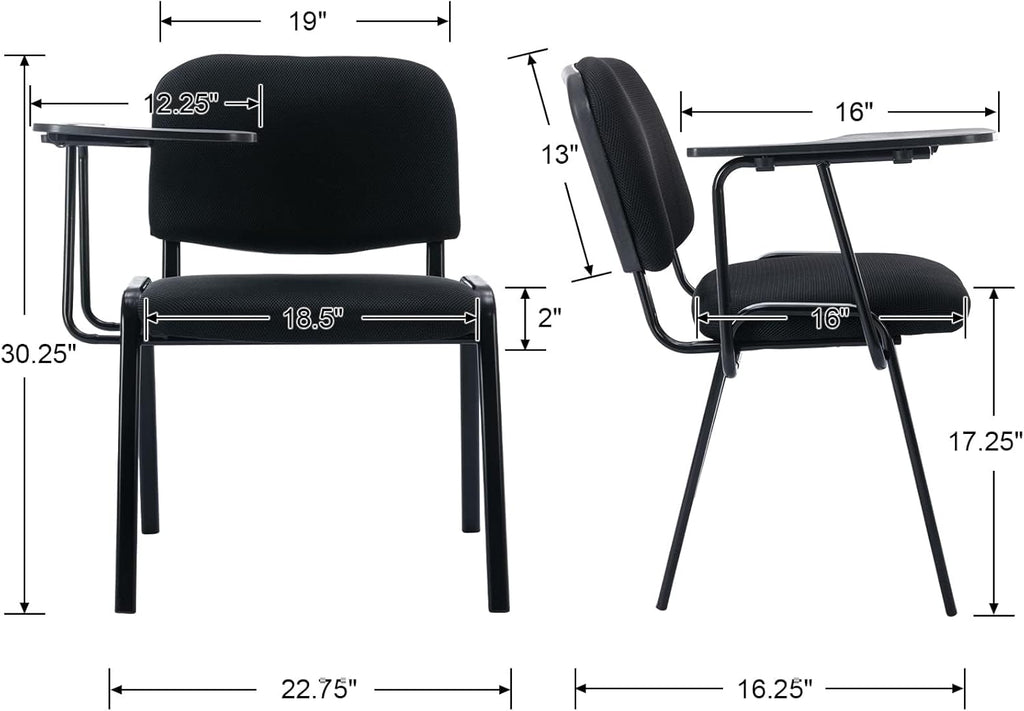 HNY Black Tablet Arm Chairs Set of 5, Mesh Office Waiting Room Guest Nesting Stacking Chairs, Reception Chairs with Flip-Up Table Conference Chair for School Classroom Training Meeting Room