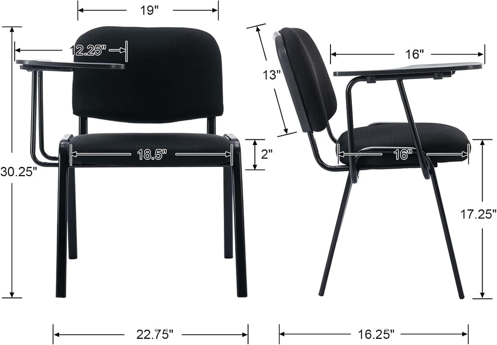 HNY Black Tablet Arm Chairs Set of 10, Mesh Office Waiting Room Guest Nesting Stacking Chairs, Reception Chairs with Flip-Up Table Conference Chairs for School Classroom Training Meeting Room