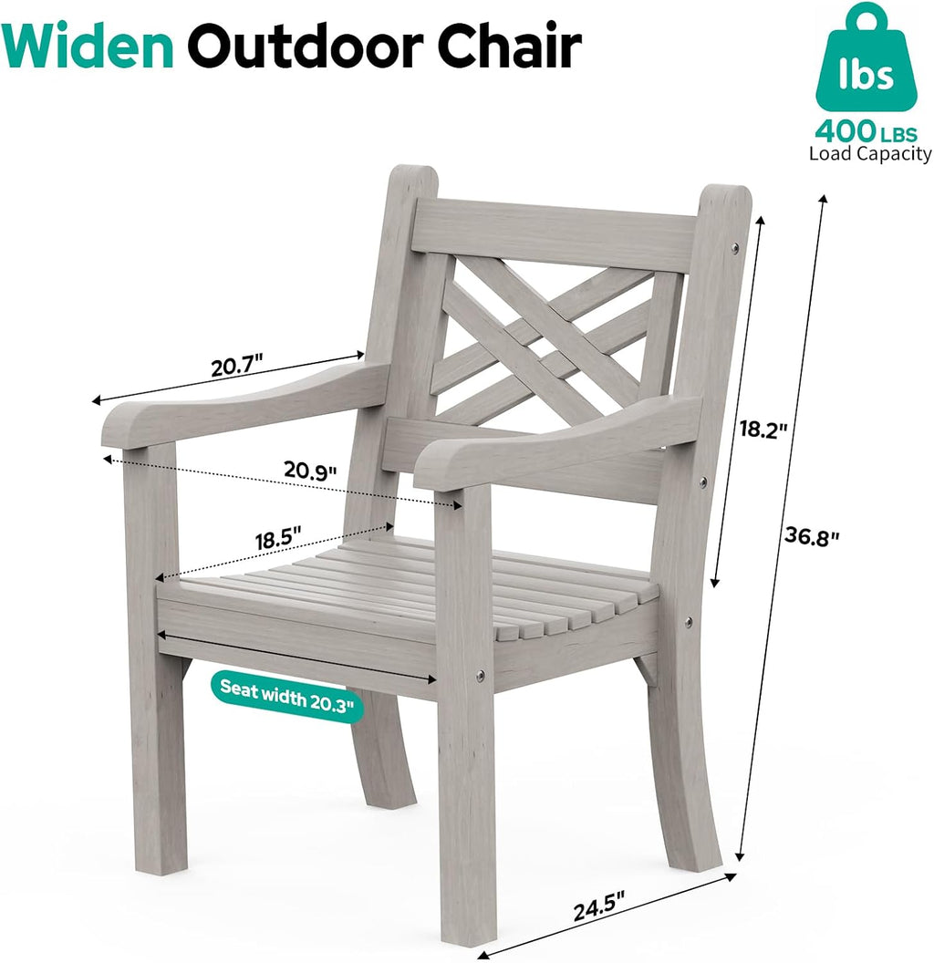 Psilvam Poly Lumber Outdoor Patio Chair with Arms, Weather Resistant Farmhouse Dining Chair with Cross Back, All-Weather Garden Chair, Low Maintenance Outdoor Seating for Backyard Deck Porch, Gray