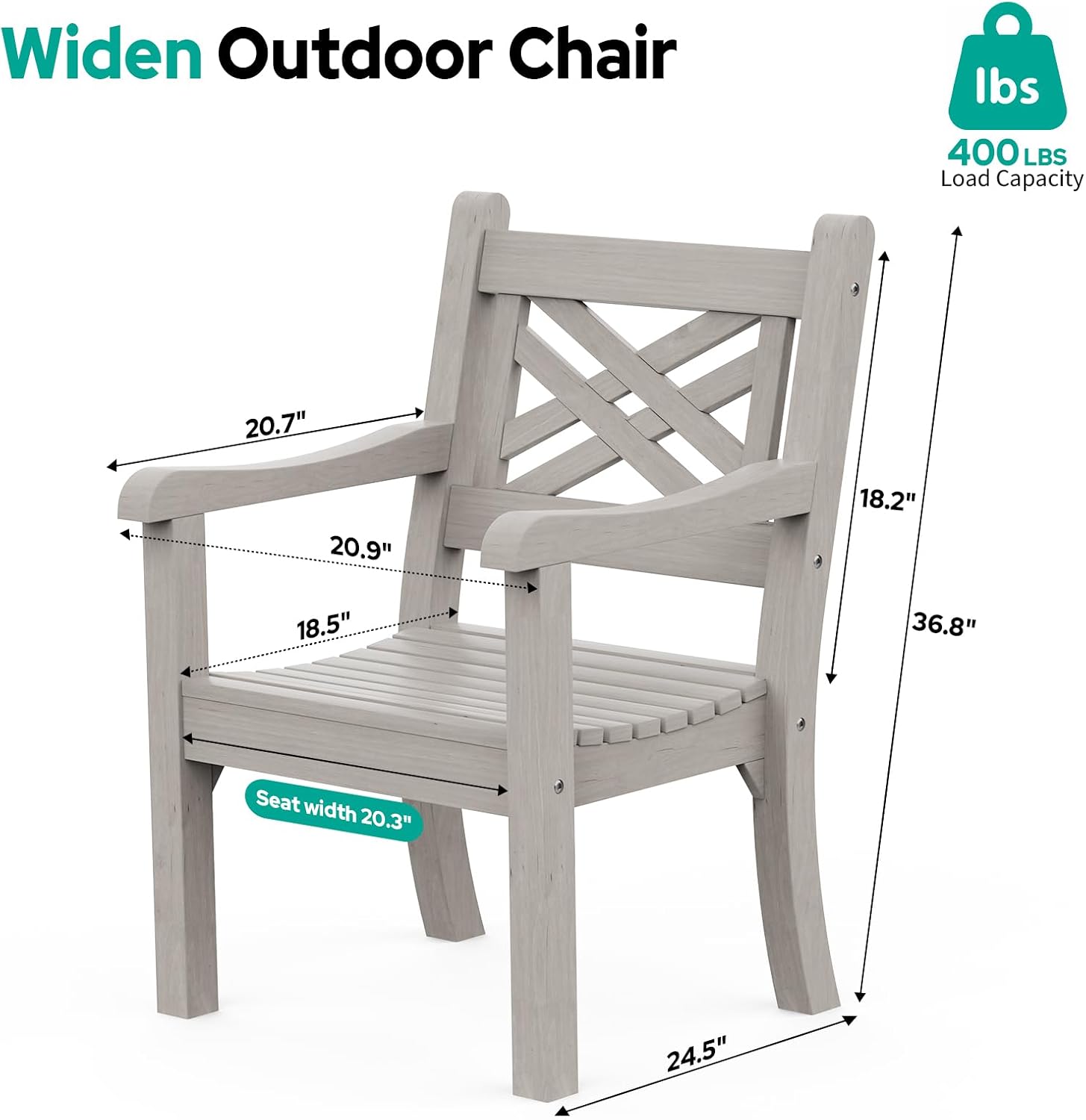 Psilvam Poly Lumber Outdoor Patio Chair with Arms, Weather Resistant Farmhouse Dining Chair with Cross Back, All-Weather Garden Chair, Low Maintenance Outdoor Seating for Backyard Deck Porch, Gray