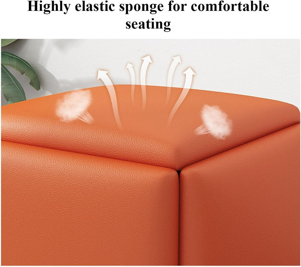 YCKEGEW Dining Chair Stools 5 in 1 Nesting Cube Stool Ottoman with Swivel Casters,17.7 * 17.7in Leather Padded Seating Stacking Stool Footrest for Counch(Orange)