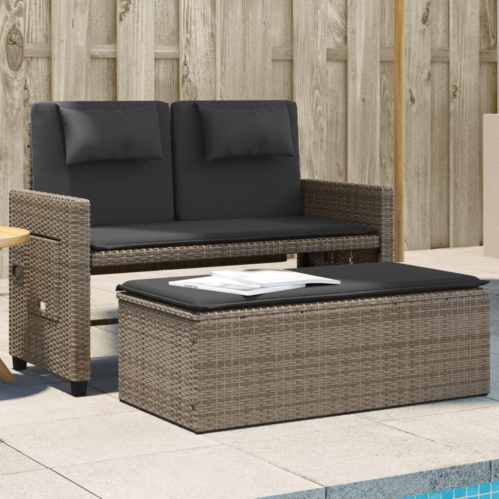Garden Bench Grey PE Rattan, Powder-Coated Steel, Polyester Medium,Reclining Garden Bench with Adjustable Armrests | WeatherResistant Poly Rattan | Outdoor & Indoor Use Patio Furniture
