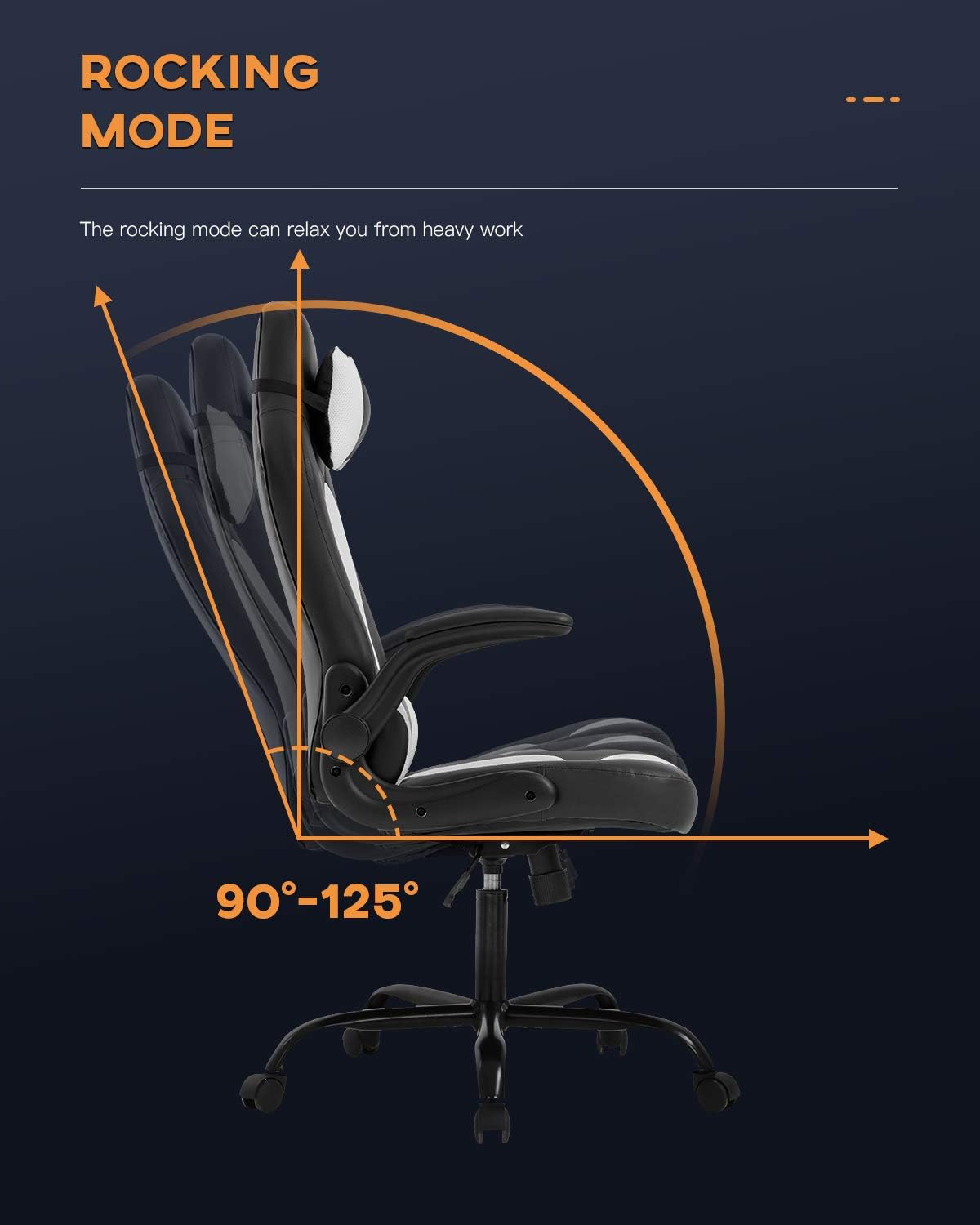 Vnewone Computer Gaming Chair Office PC Ergonomic Executive Desk Racing Rolling Swivel Task PU Leather with Lumbar Support Headrest Adjustable Armrest Massager, White