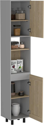 82" Tall Kitchen Pantry, Six Shelves, Double Doors, Light Pine - Home Storage Organizer