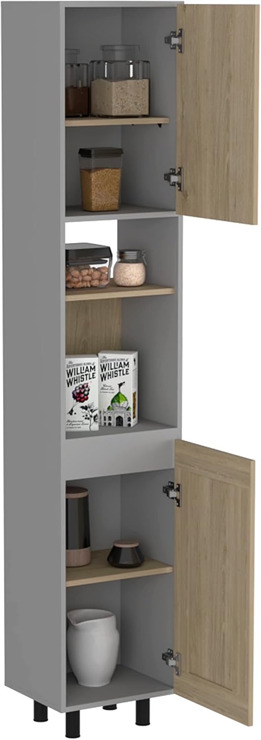 82" Tall Kitchen Pantry, Six Shelves, Double Doors, Light Pine - Home Storage Organizer