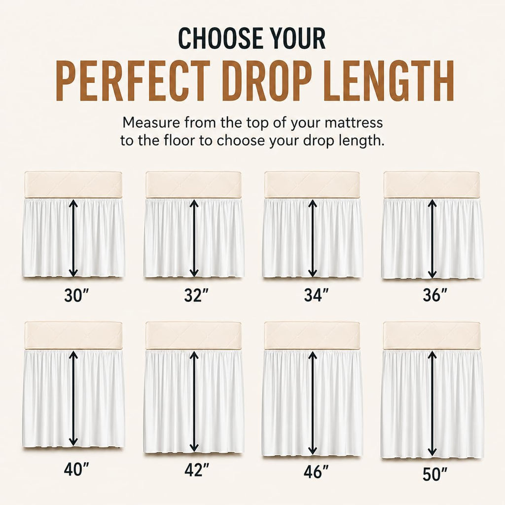 Dorm Bed Skirt Twin XL 36 Inch Drop White, Elastic Easy Fit Dust Ruffle Bedskirt with Split Corners, 100% Microfiber Extra Long Dorm Bedding, College Bed Skirt