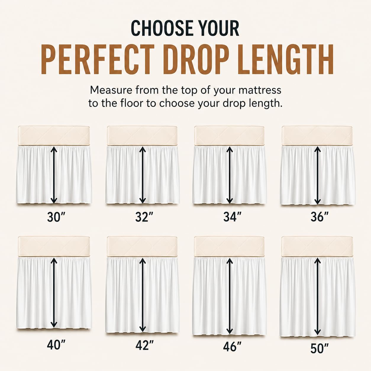 Dorm Bed Skirt Twin XL 36 Inch Drop White, Elastic Easy Fit Dust Ruffle Bedskirt with Split Corners, 100% Microfiber Extra Long Dorm Bedding, College Bed Skirt