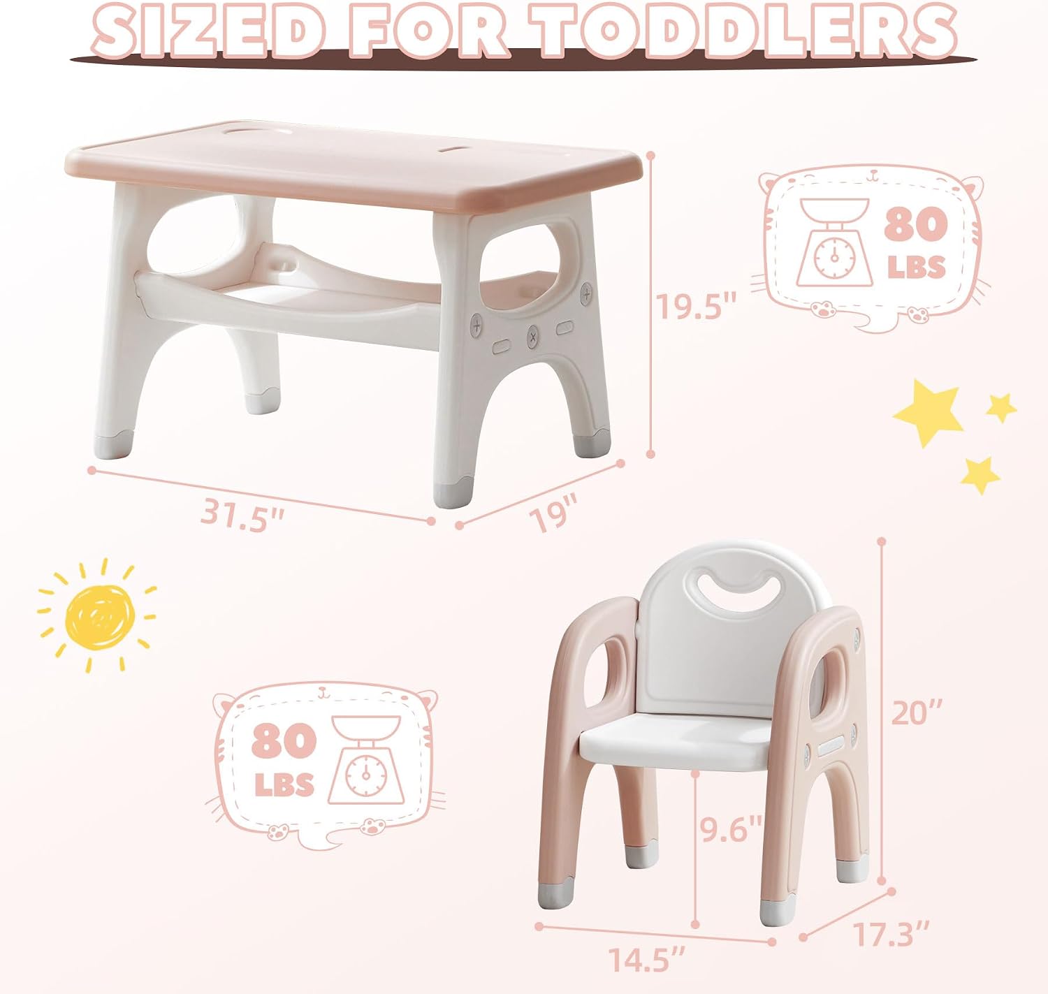 GITAWUSA Kids Table and 2 Chairs Set, Large Built-in Storage, Montessori Toddlers Table and Chairs Set, Kids Activity Table for Drawing Dining Playing, CPSC & ASTM Approved, Pink