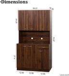 JOYSOURCE 71'' Large Kitchen Pantry Storage Cabinet with Hutch Tall Brown Freestanding Kitchen Cabinet Pantry Cupboard with 6 Doors 1 Drawer & Countertop for Food Farmhouse Walnut Finish
