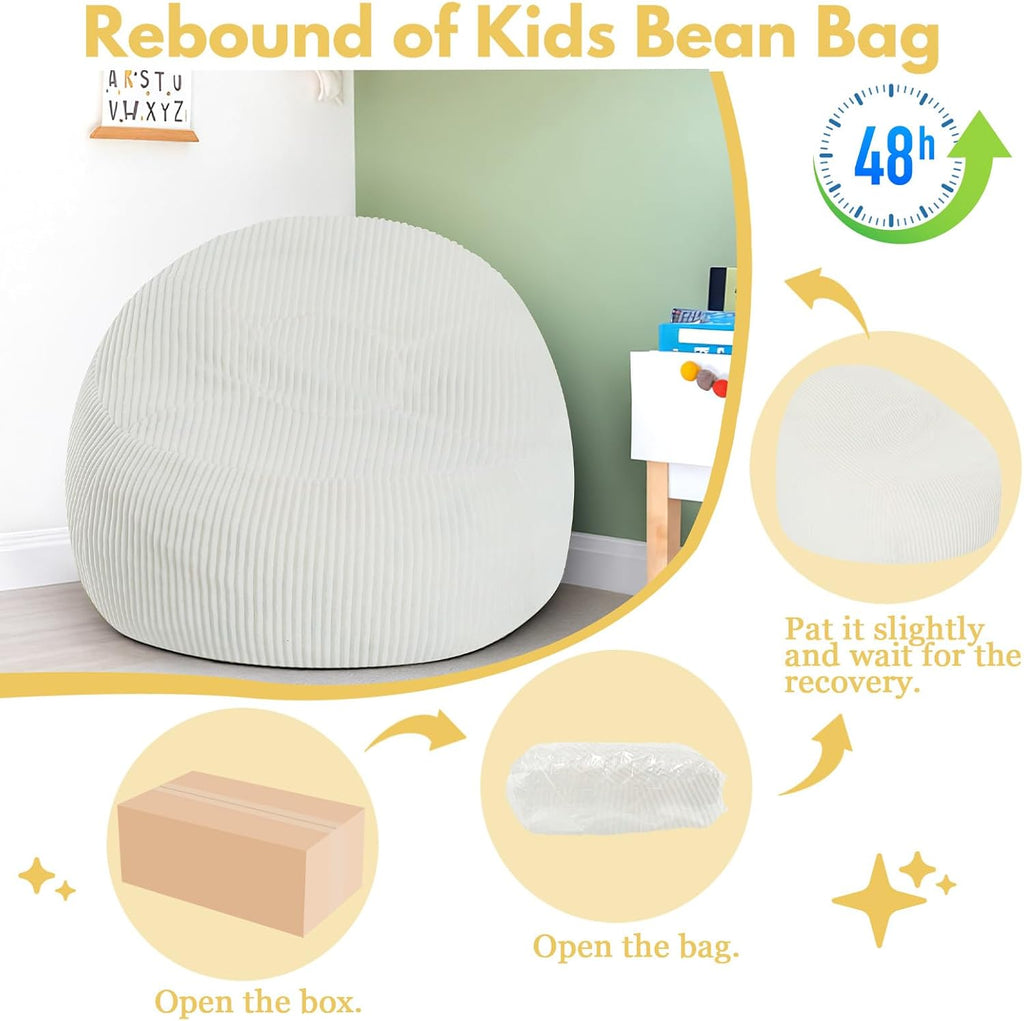 COMAX Bean Bag Chairs for Kids, Toddler BeanBag Sofa with Filler Bean Couch Stuffed for Boys and Girls, Lazy Floor Chair for Playroom, Nursery Room, Beige