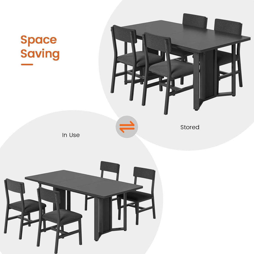 Itaar 5-Piece Dining Table Set for 4-6 People, 63" Extendable Kitchen Table and 4 Cushion Chairs, Dining Room Table with MDF Board & Metal Frame for Small Space, Easy Clean, Black