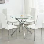 Modern Dining Table for 4-6 People, 47" Round Dining Table with Silver Chrome Metal X-Base, Circle Tempered Glass Dining Room Table, Small Kitchen Dining Room Tables Dinner Tables