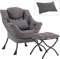 Lazy Chair with Ottoman, Reading Chair with Pillow，Dark Grey | Comfy Accent Lounge Chair with Pillow & folding Foot Stool, sturdy metal frame for bedroom, dorm or apartment, Living Room