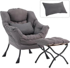 Lazy Chair with Ottoman, Reading Chair with Pillow，Dark Grey | Comfy Accent Lounge Chair with Pillow & folding Foot Stool, sturdy metal frame for bedroom, dorm or apartment, Living Room