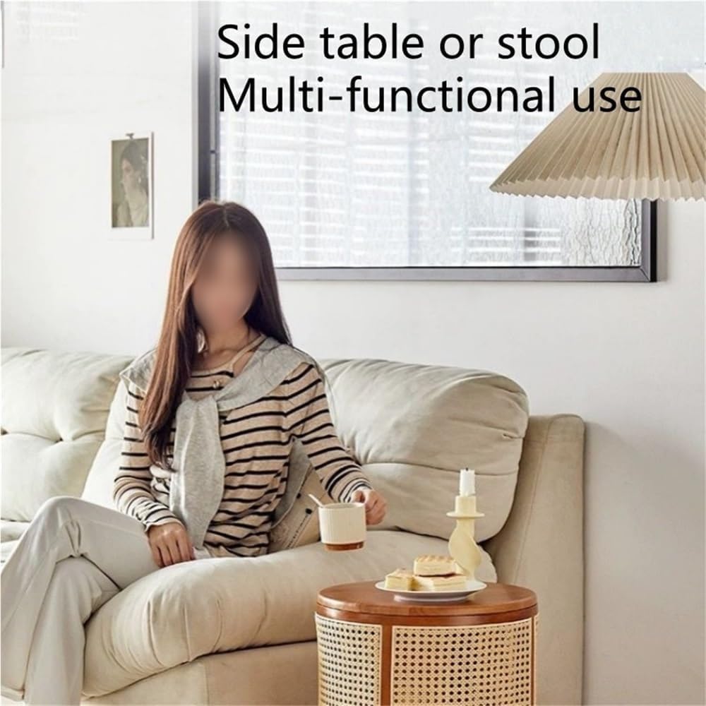 Round Rattan Storage Side Table Wooden Stool Stylish Woven Storage Solution Versatile Coffee Table for Living Room Balcony Practical(Black)