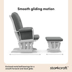 Storkcraft Tuscany Custom Glider and Ottoman with Free Lumbar Pillow (White/Grey) - Cleanable Upholstered Comfort Rocking Nursery Chair with Ottoman