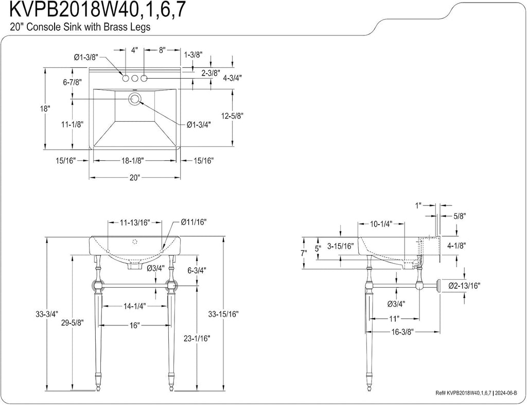 Kingston Brass KVPB2018W41 Edwardian 20-Inch Console Sink with Brass Legs, Polished Chrome