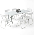 6FT Foldable Table Set with 6 Pack Plastic Folding Chairs, Heavy Duty 350 lbs Folding Table & Folding Chairs, Portable Foldable Furniture Bundle for Parties, Wedding, Events, Indoor & Outdoor