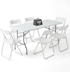 6FT Foldable Table Set with 6 Pack Plastic Folding Chairs, Heavy Duty 350 lbs Folding Table & Folding Chairs, Portable Foldable Furniture Bundle for Parties, Wedding, Events, Indoor & Outdoor