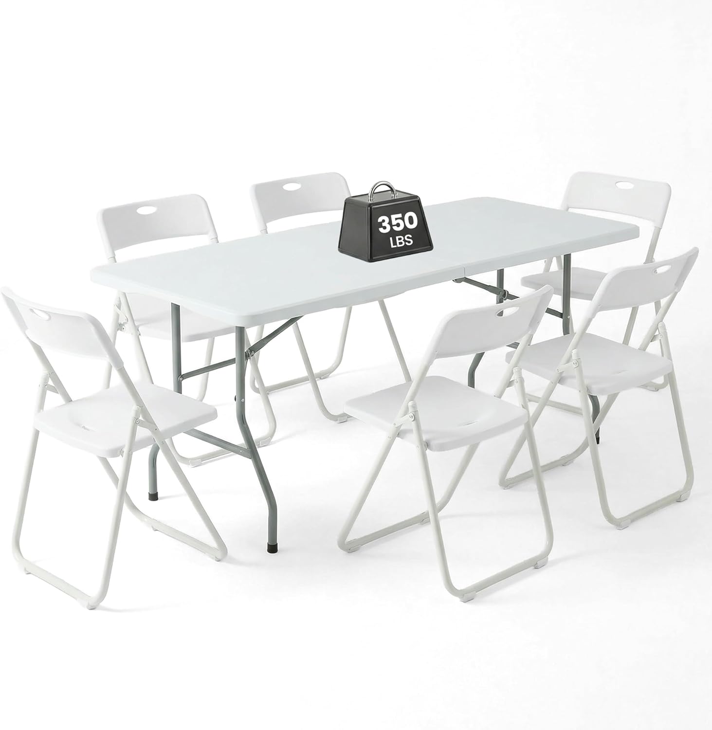 6FT Foldable Table Set with 6 Pack Plastic Folding Chairs, Heavy Duty 350 lbs Folding Table & Folding Chairs, Portable Foldable Furniture Bundle for Parties, Wedding, Events, Indoor & Outdoor