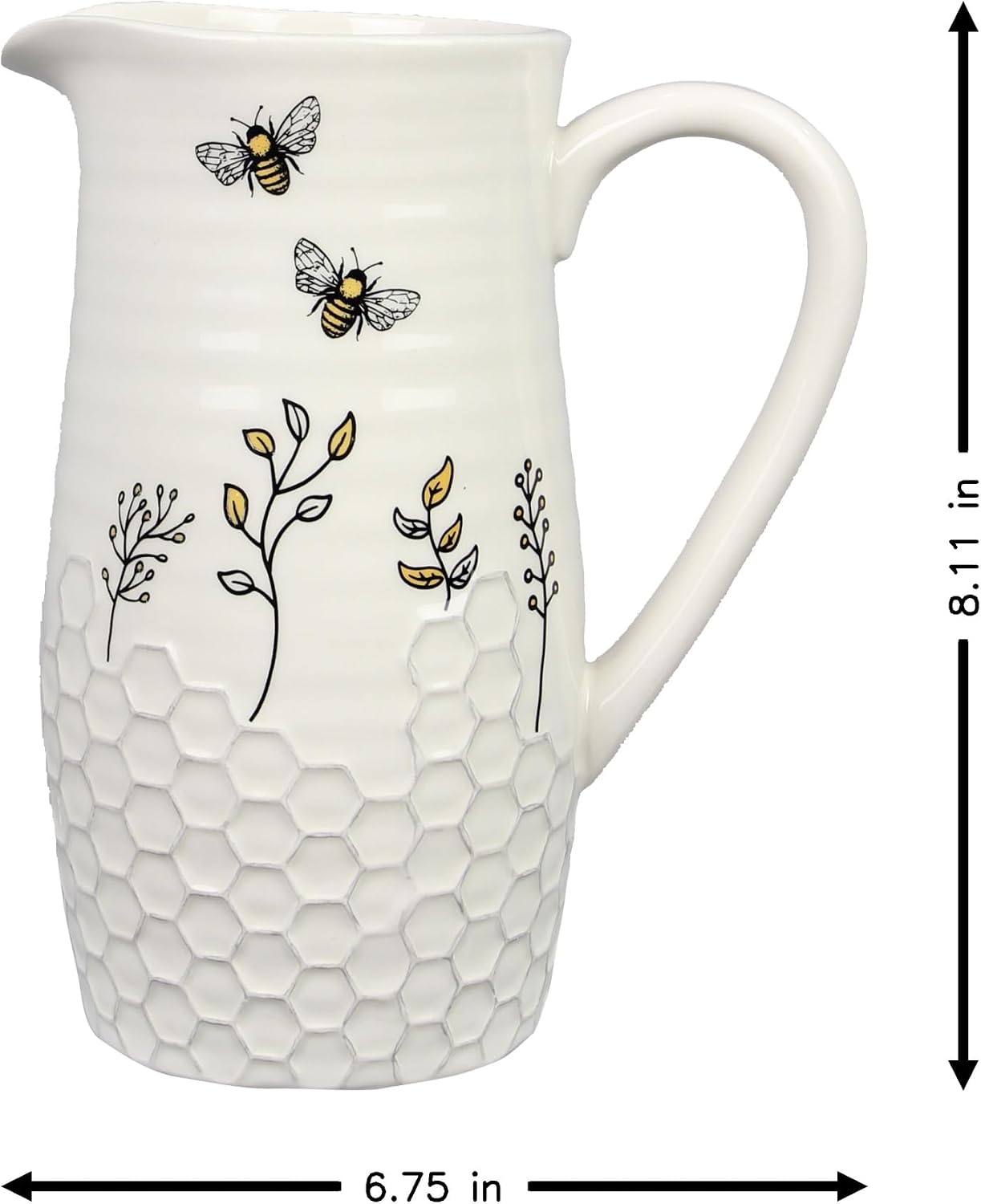 Young's Inc Honey Bee Ceramic Water Pitcher/Vase,Bee Farmhouse,Rustic Decor for Kitchen,Dining Accessories,8 Inch