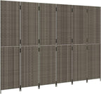 Poly Rattan Room Divider 6 Panels Gray, Privacy Screen with Powder-Coated Steel Frame, Foldable Partition for Indoor Outdoor Use, Blocks Sunlight