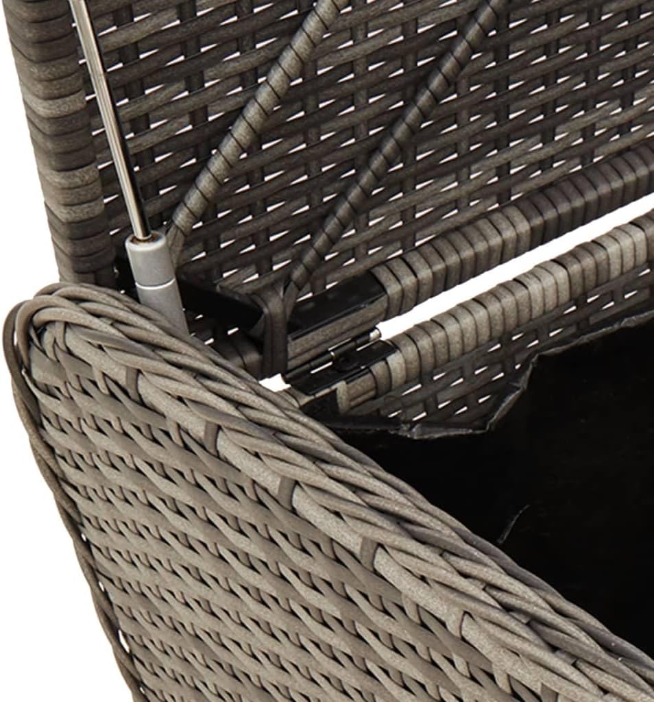 Storage Bench Grey PE Rattan Outdoor Seating with Hidden Storage Box and Cushion, 45.3 x 20.1 x 20.5 Inch Powder-Coated Steel Frame Furniture for Garden and Patio