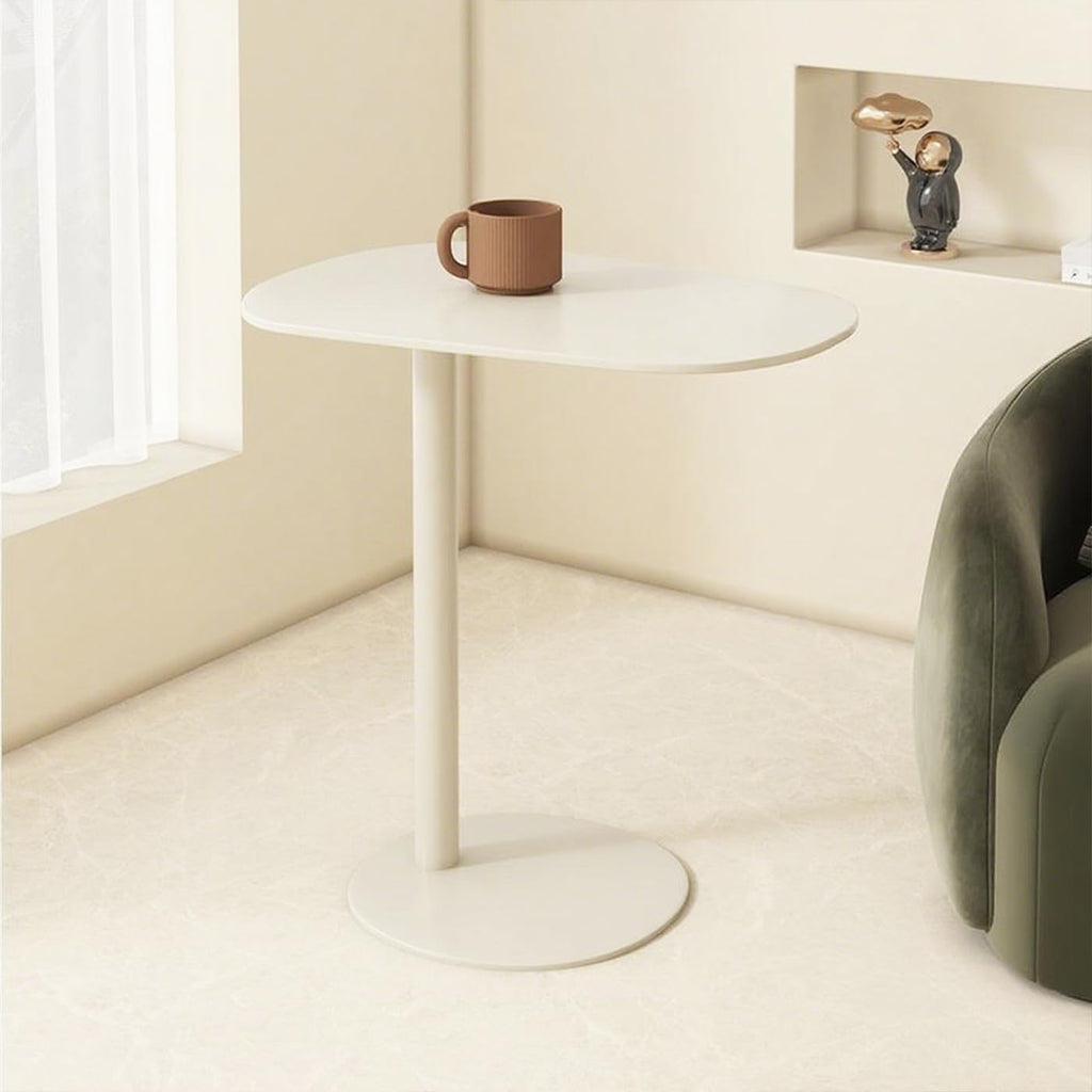 C-Shaped Side End Table, C Table for Sofa Couch Modern End Table Small TV Tray Table Metal Tabletop Home Decor Side Table for Living Room Bedroom (Beige)