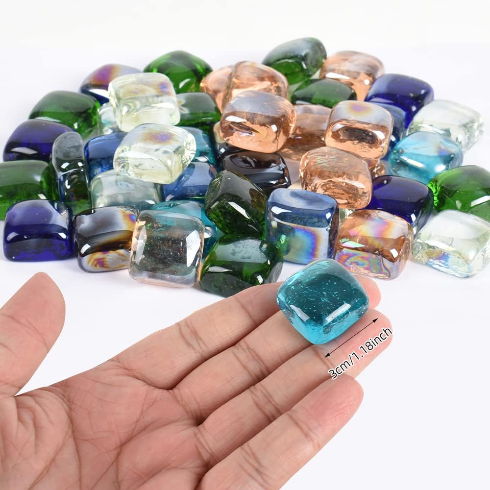 Flat Marbles Glass Beads Square Mixed Color for Vase Fillers Mixed Colour Stone for Succulent Garden Decoration Craft Project Fish Tank Bottom Decoration 1LB