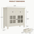 36” Buffet Cabinet Sideboard, Coffee Bar Storage Cabinet with Drawers and Display Glass Doors, Farmhouse Kitchen Credenza with Adjustable Shelves for Kitchen, Living Room, Vintage White