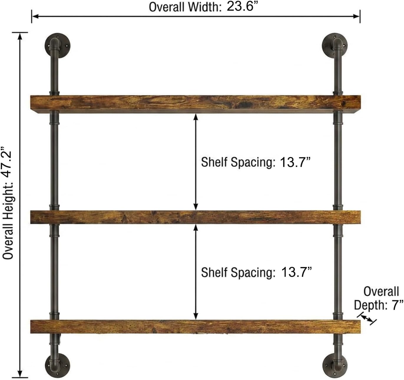 23.6“ Wall Mounted Wine Rack with LED Lights,3-Tier Floating Bar Shelf for Liquor Bottle Display & Storage,Modern Wine Shelf Organizer for Kitchen, Home Bar & Dining Room