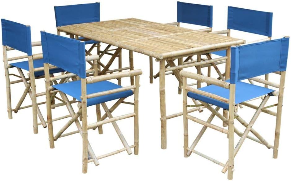 ZEW Bamboo Rectangular Table with 6 Director Chairs