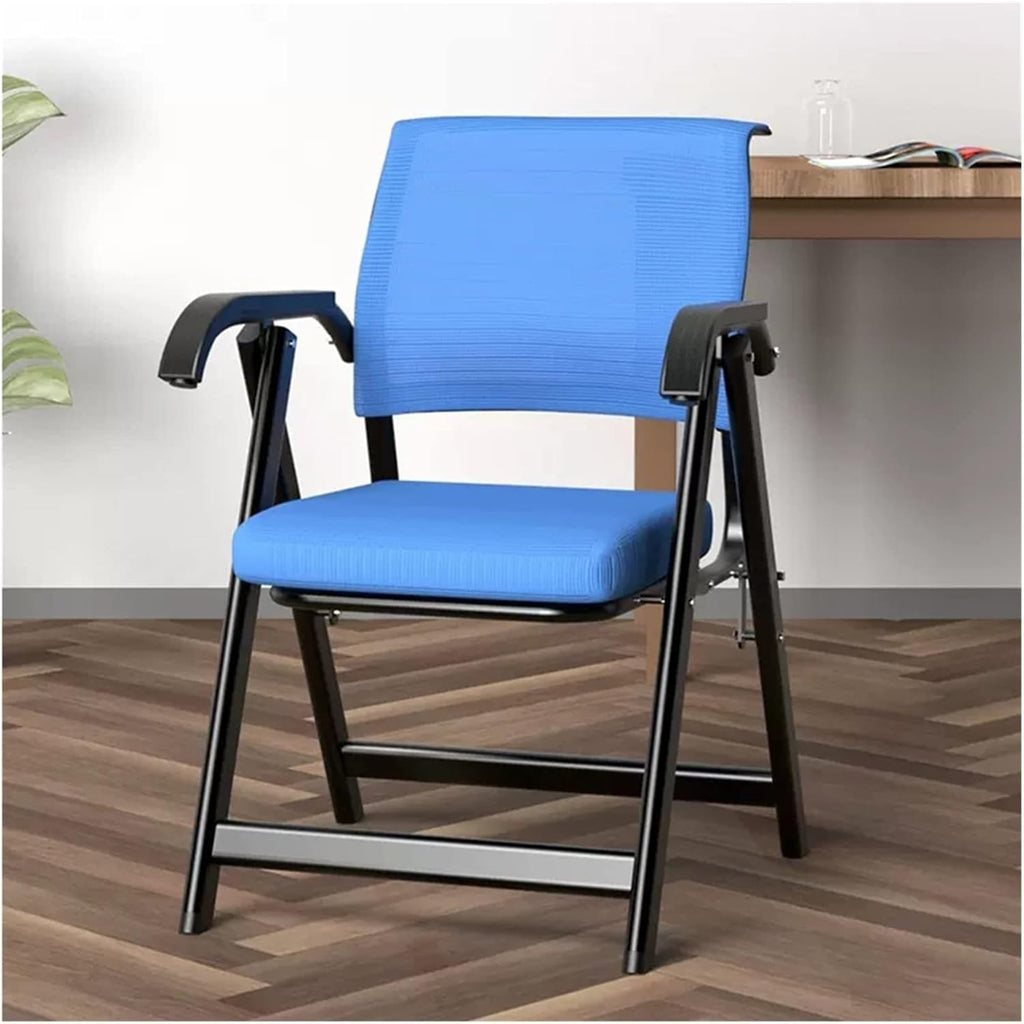 Ergonomic Upholstered Conference Chair with Folding Nesting Design and Padded Fabric Seat for Office(Blue)