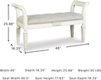 Signature Design by Ashley Realyn French Country Upholstered Tufted Accent Bench with Foam Cushion and Scrolled Arms, Wood Frame, 25.88" High, Antique White