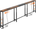 Huuger Narrow Console Table with Power Outlets & USB-C, 23.6"-35.4" Adjustable Height Sofa Table Behind Couch, Extendable 94.5"-110.2" Long Console Table, Wall-Protected Pads, Rustic Brown