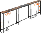 Huuger Narrow Console Table with Power Outlets & USB-C, 23.6"-35.4" Adjustable Height Sofa Table Behind Couch, Extendable 94.5"-110.2" Long Console Table, Wall-Protected Pads, Rustic Brown