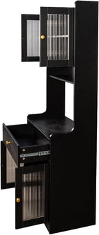 Kitchen Pantry Cabinet with Doors and Drawer, 71" Freestanding Kitchen Hutch Cabinet with Open Shelf and Cable Management Hole, Coffee Bar Cabinet Buffet Sideboard for Kitchen Dining Room (Black)