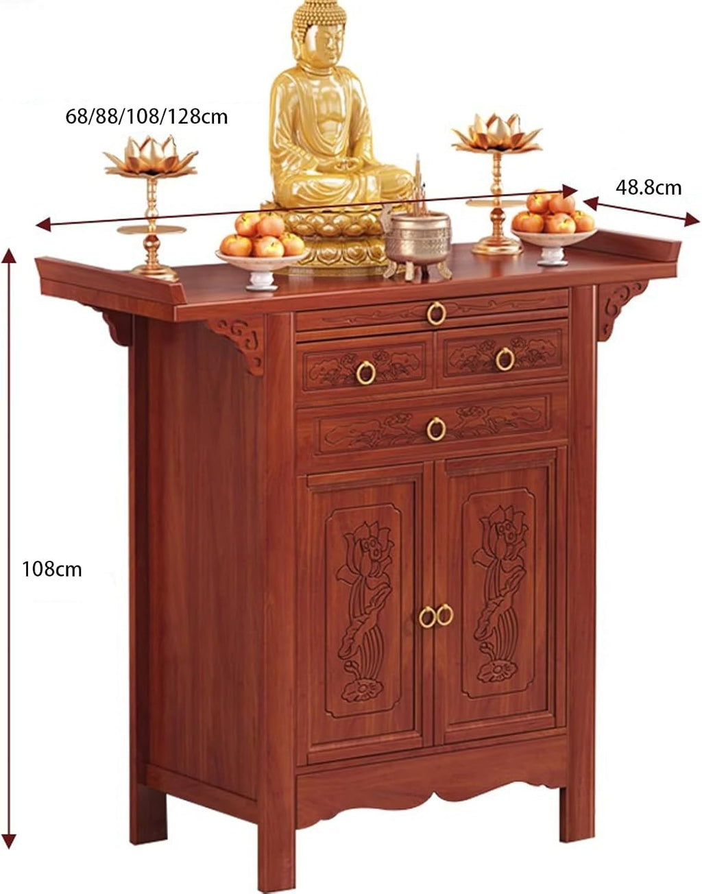 Large-Capacity Prayer Cabinet, Altar Table with Drawers, Solid Thickened Bamboo Board with Retro and Elegant Chinese carvings, Suitable for Entrance, Living Room, Bedroom 68cm